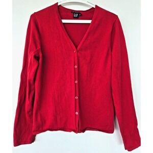 Vintage GAP Stretch Red Cardigan Sweater Soft Women L Y2K Preppy Quiet Luxury